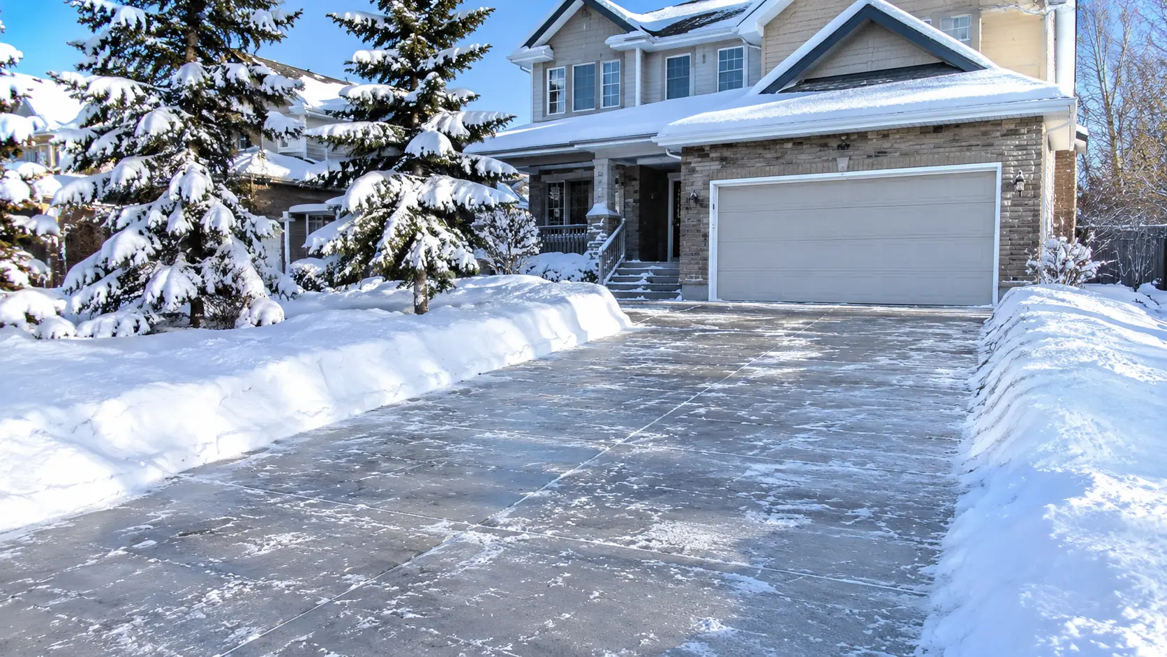 A cleanly cleared snowy driveway